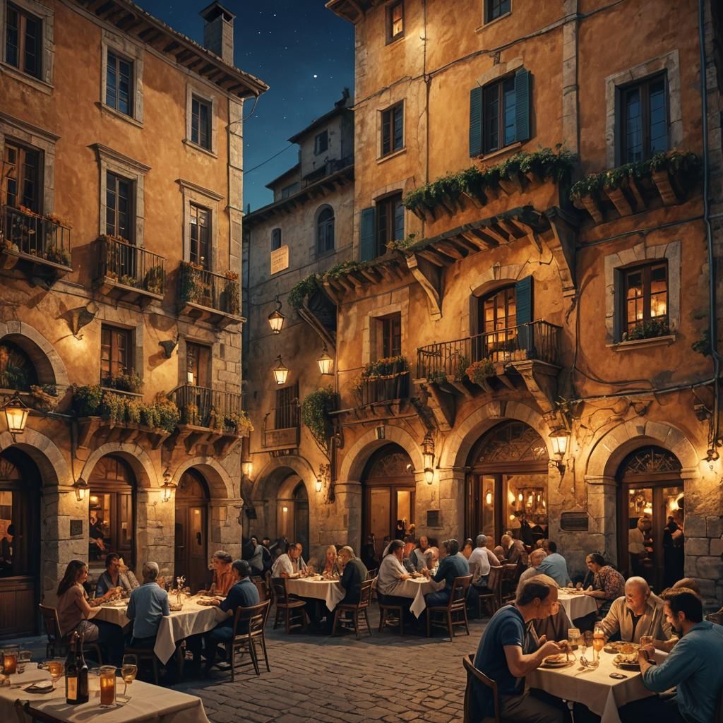 Italian Tavern Scene in Renaissance Style