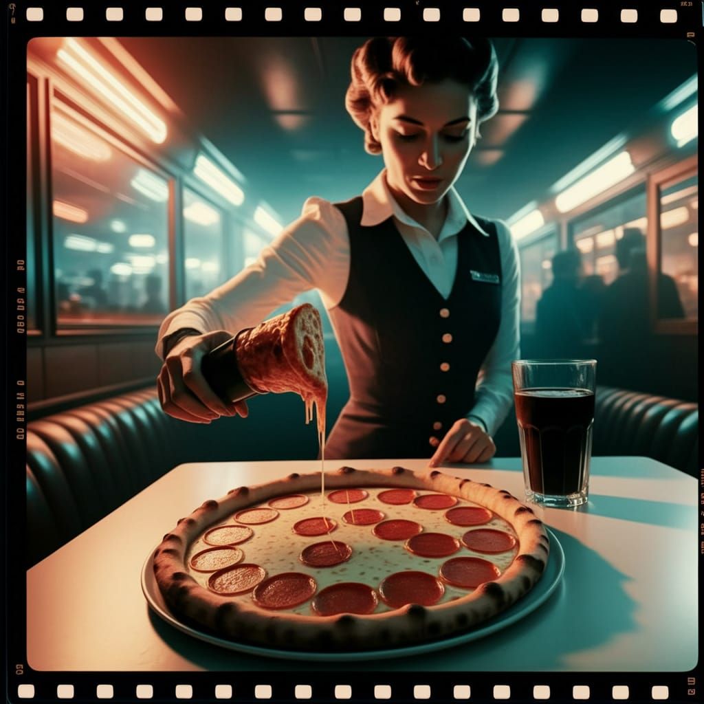 Classic Pepperoni Pizza in Vintage Diner Setting