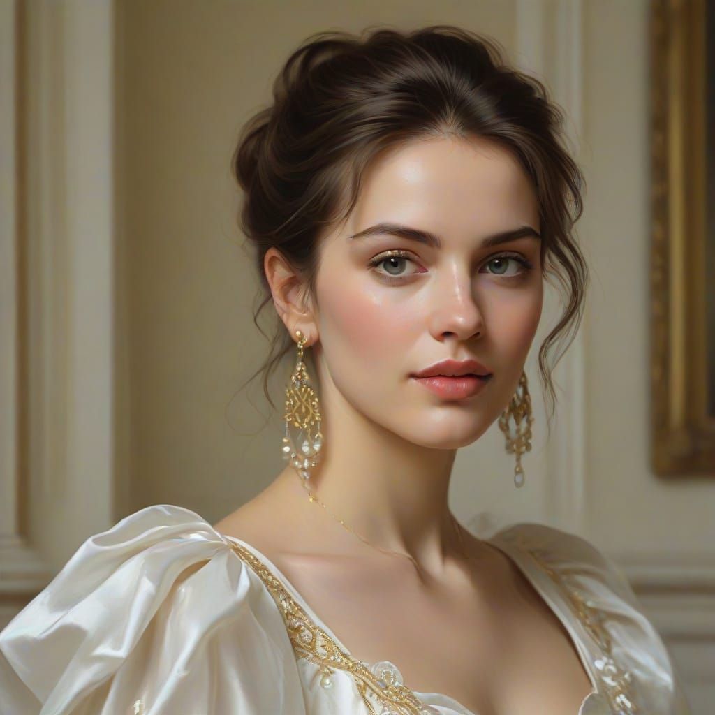 Elegant Portrait of a Woman in Ornate Gown