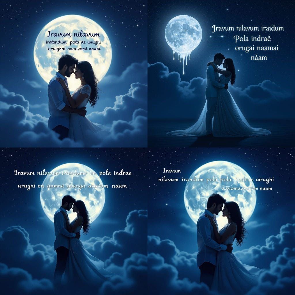 Surreal Night Sky: Moon Melts into Embracing Souls Silhouett...