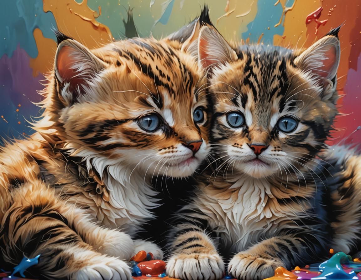 Hyperrealistic Kittens Cuddling in Splash Art Style