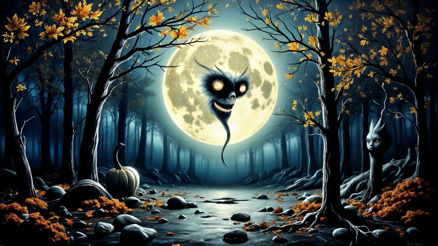 Surreal Moon Forest Double Exposure, Impasto Textures