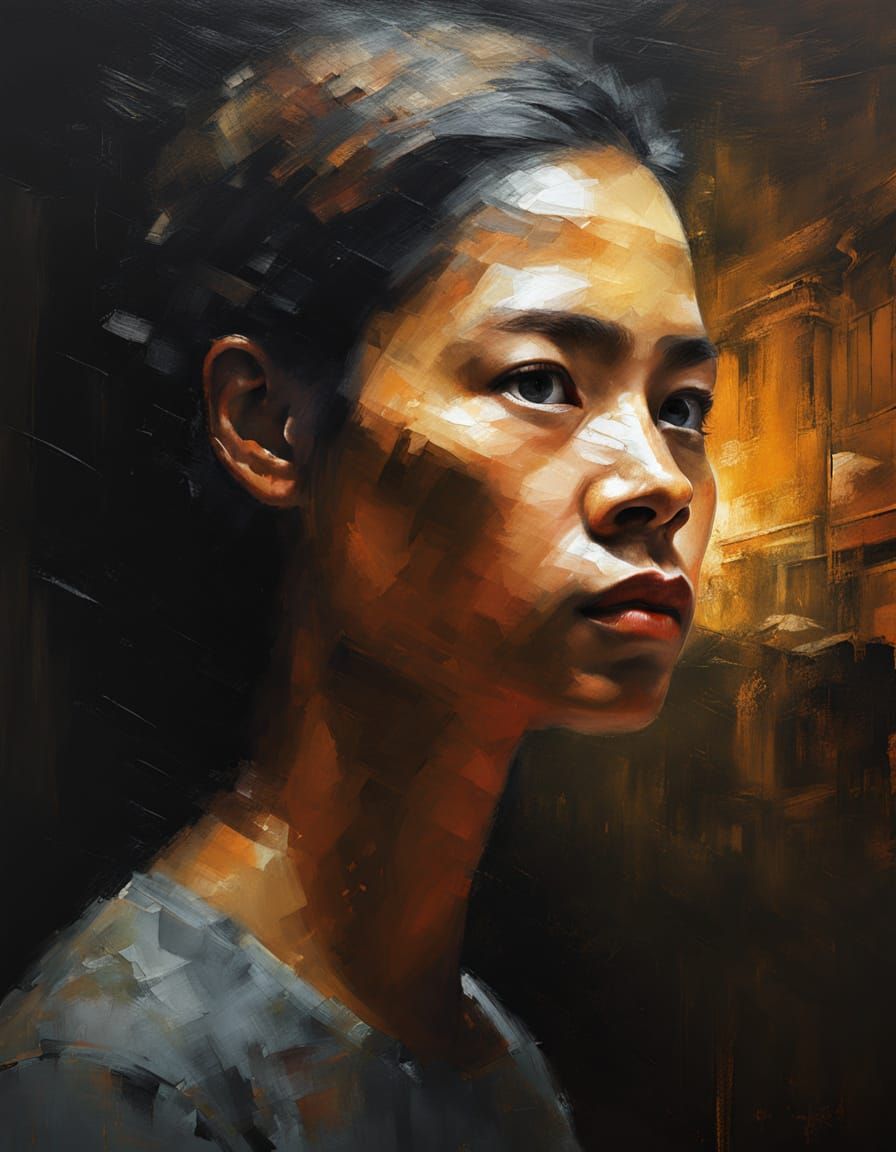 Hyperrealistic Portrait of a Mysterious Woman in Oil Paintin...