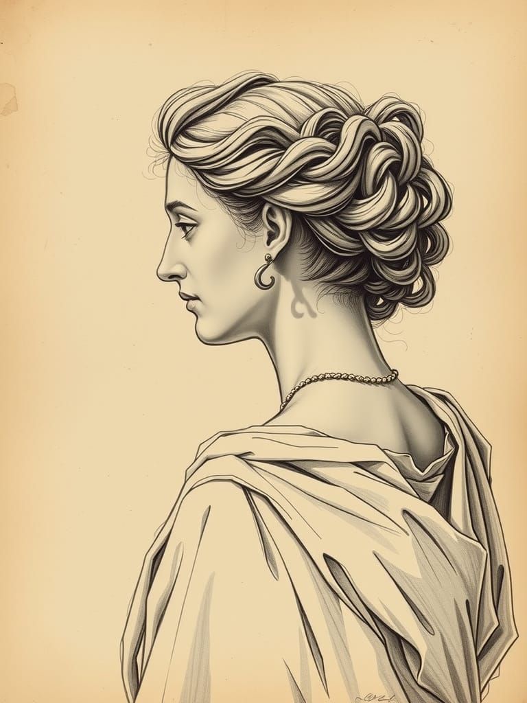 Elegant Roman Noblewoman in Soft Pencil Sketch