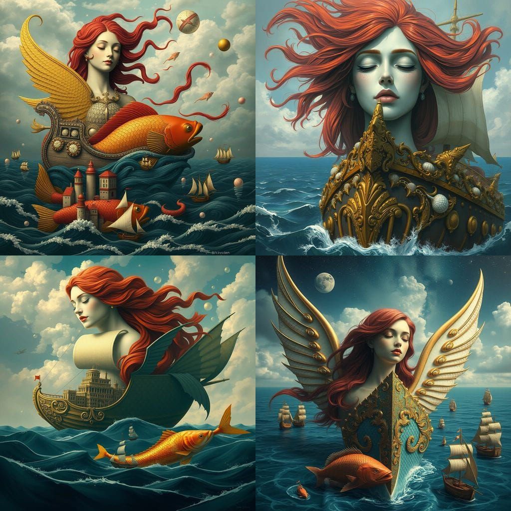 Surreal Seascape: Colossal Figure Merges with Ship