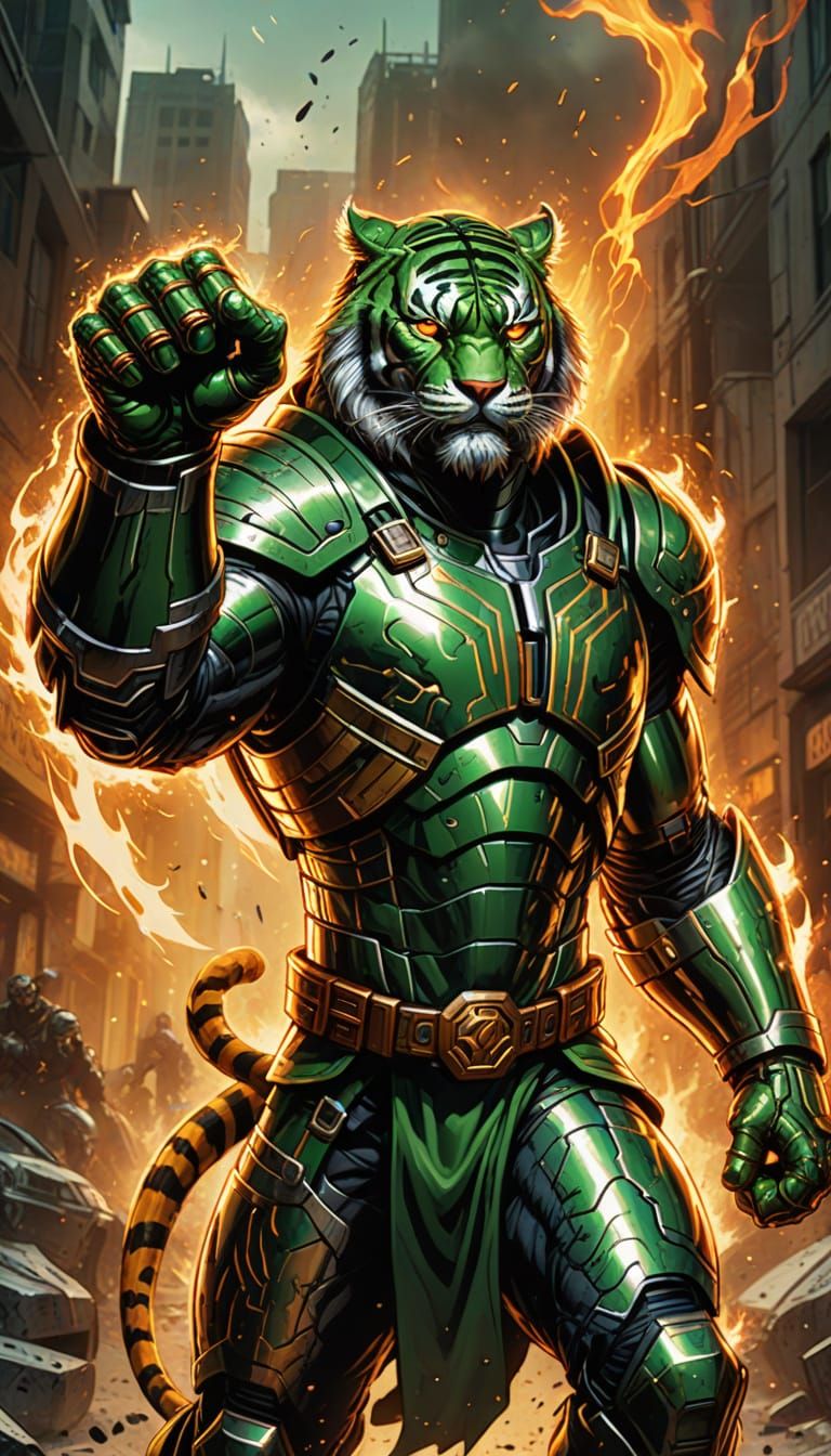 Dr Doom Tiger Hybrid in Comic Book Style
