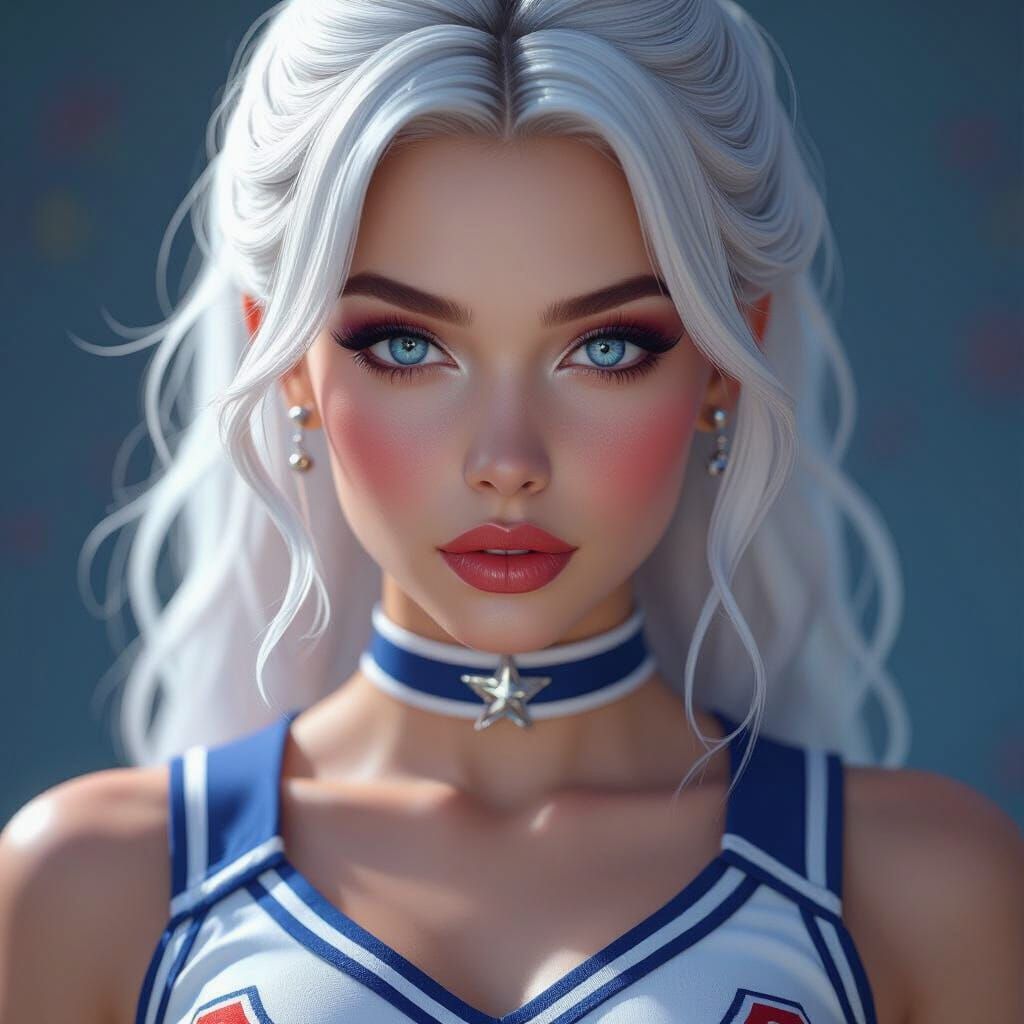 Cheerleader with Blue Eyes and Theatrical Makeup in Concept ...