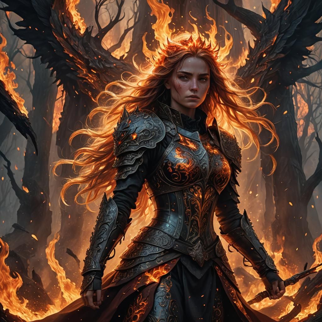 Forsaken Princess Amidst Flames: Dark Fantasy Art