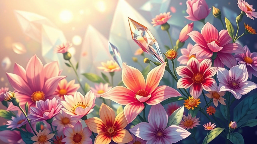 Colorful Flowers and Crystals in Anime Style
