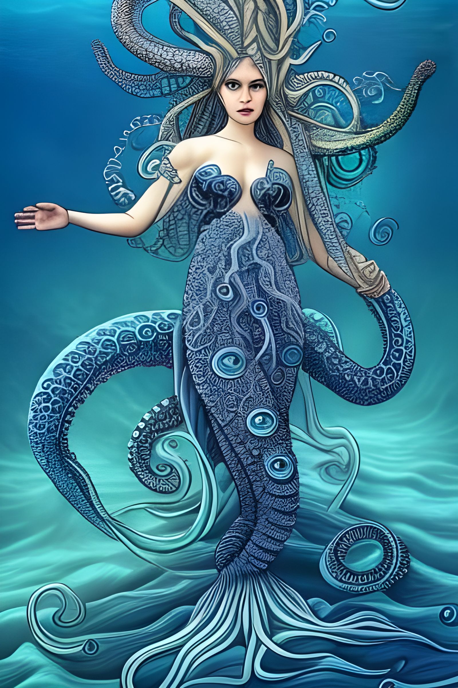Intricate Ocean Goddess Illustration in Hyperrealism