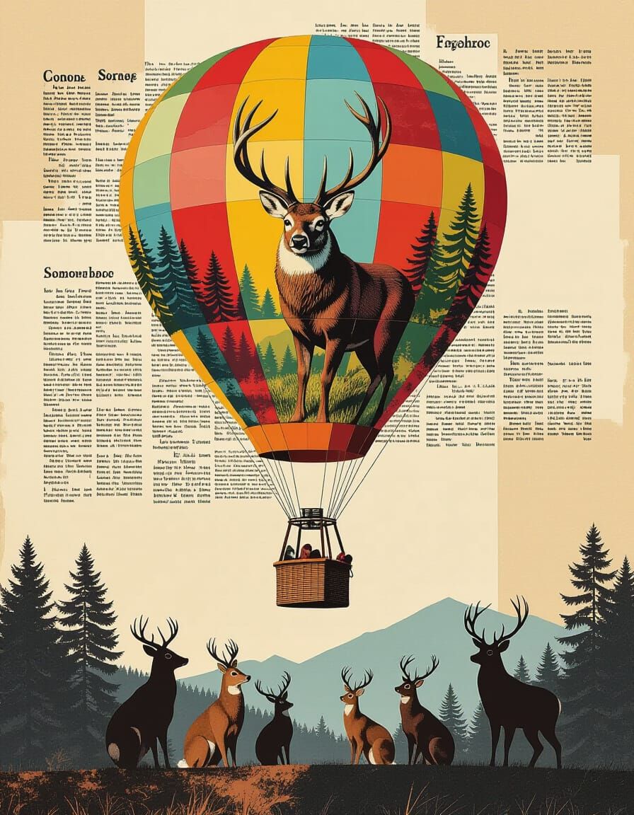 Mixed Media Collage of Hot Air Balloon