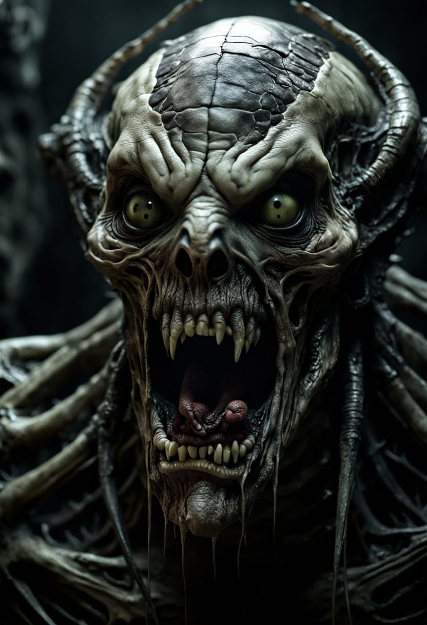 Visceral Biomechanical Horror Whispers in Dark Chamber