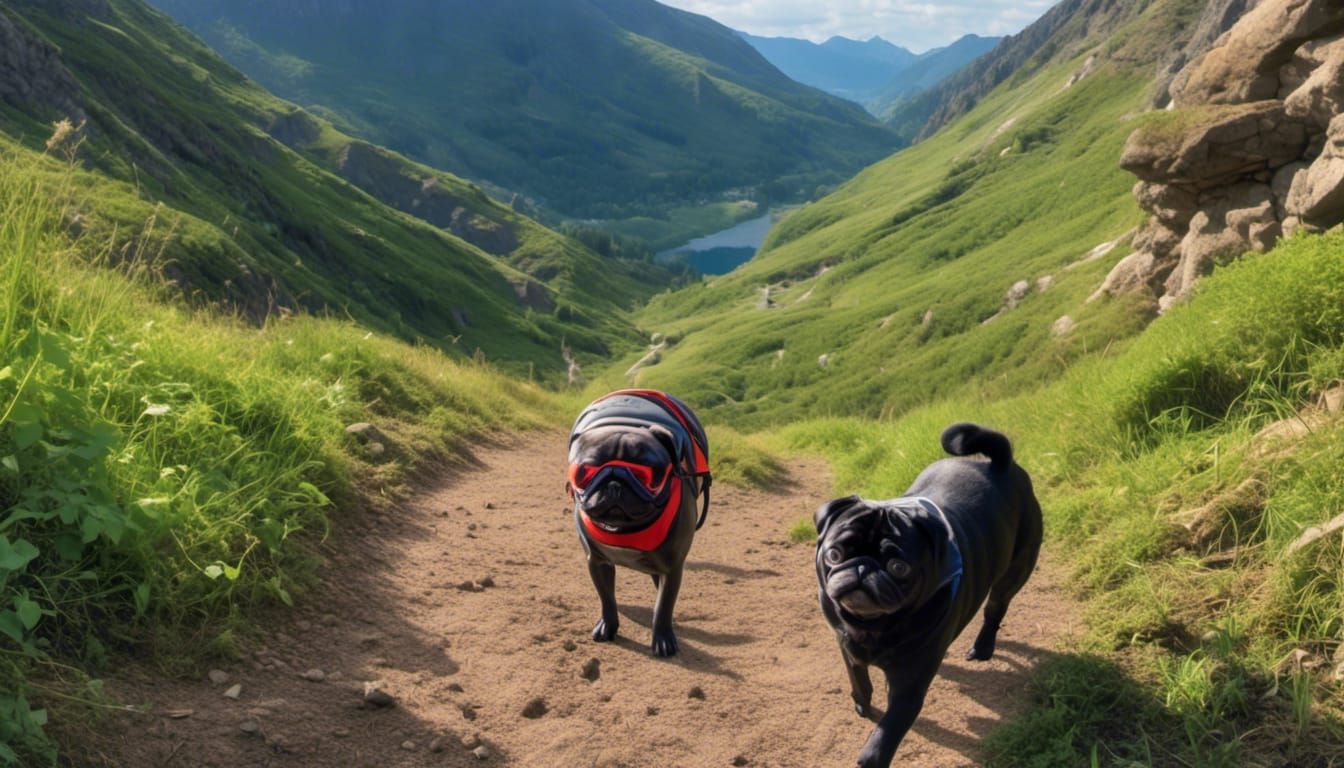 Pug Hiking in the Mountains, Realistic Rendering