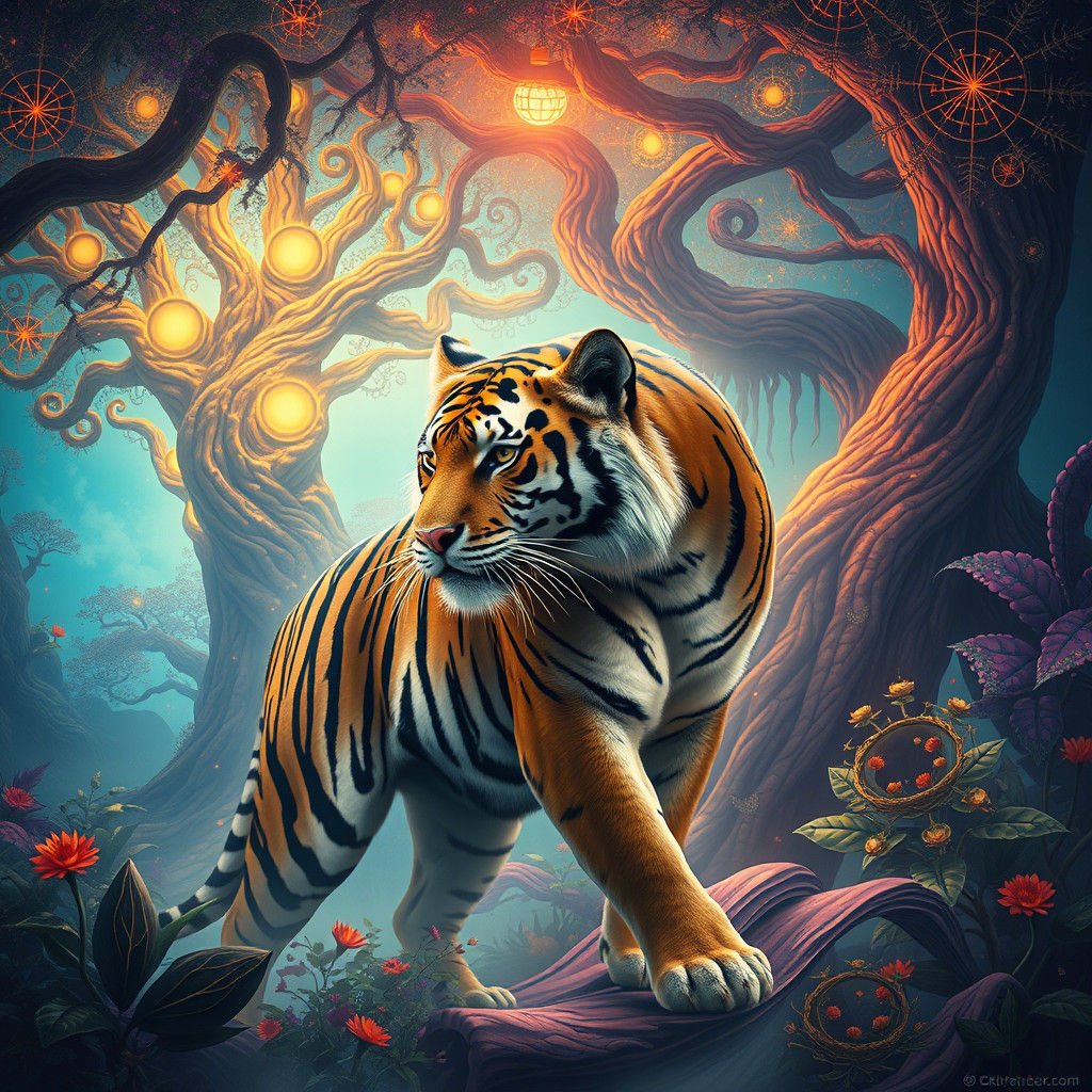 Tiger in Dreamlike Jungle, Fantasy Concept Art