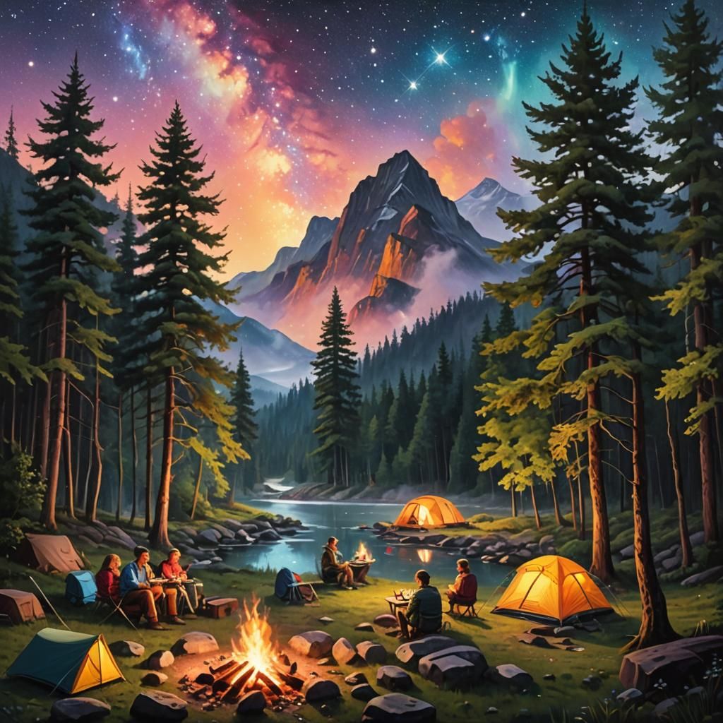 Cozy Campsite Barbecue Under Starry Skies