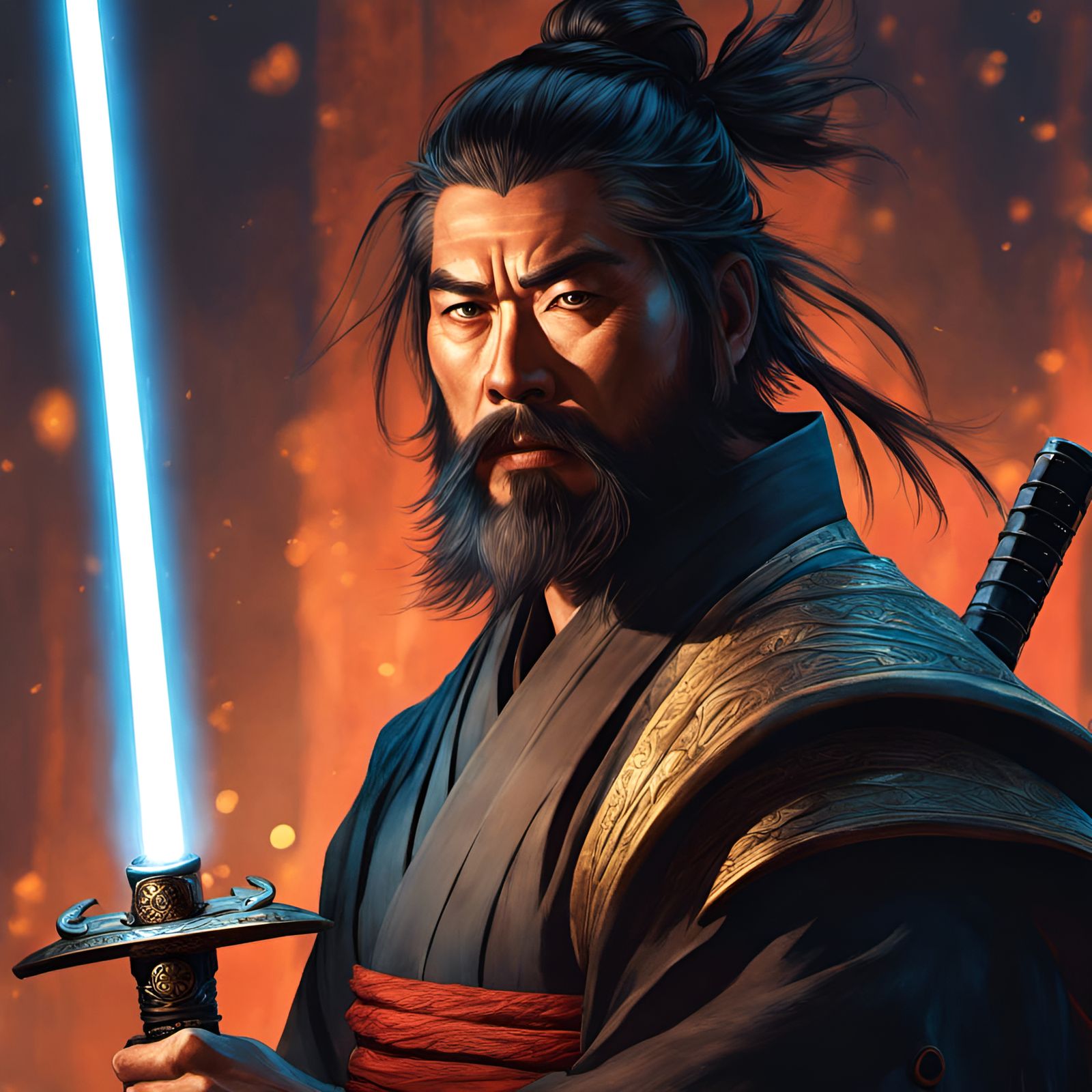 Samurai Warrior with Lightsaber in Digital Illustration