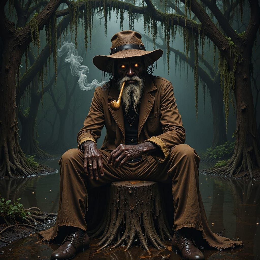 Papa Legba at Swamp Crossroads in Southern Gothic Style