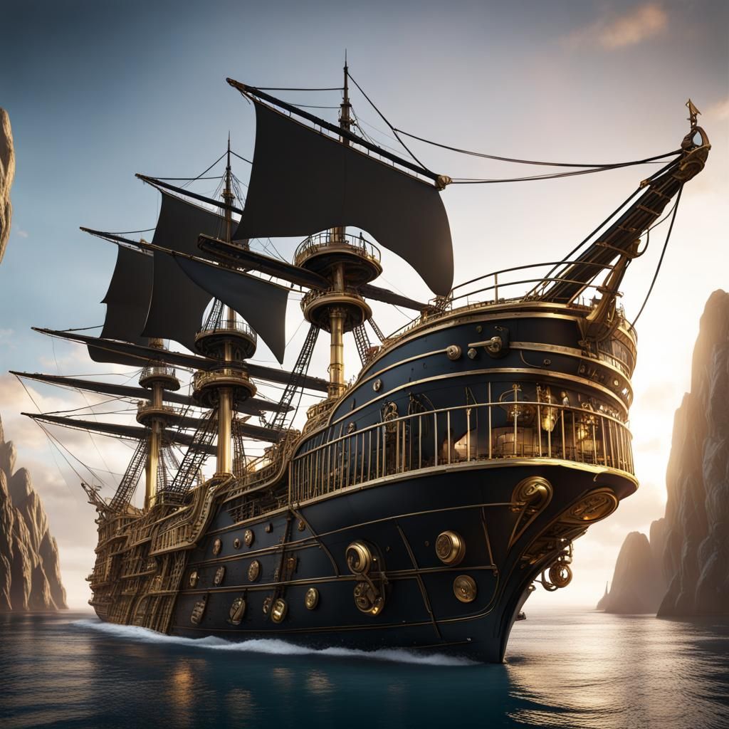 Luxury Black and Gold Pirate Cargo Ship