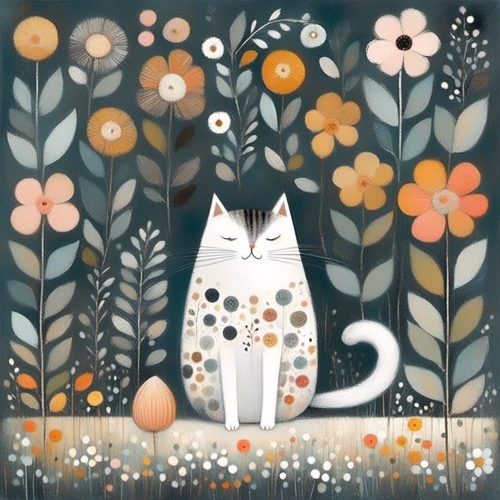 Whimsical Cute Cat Illustration