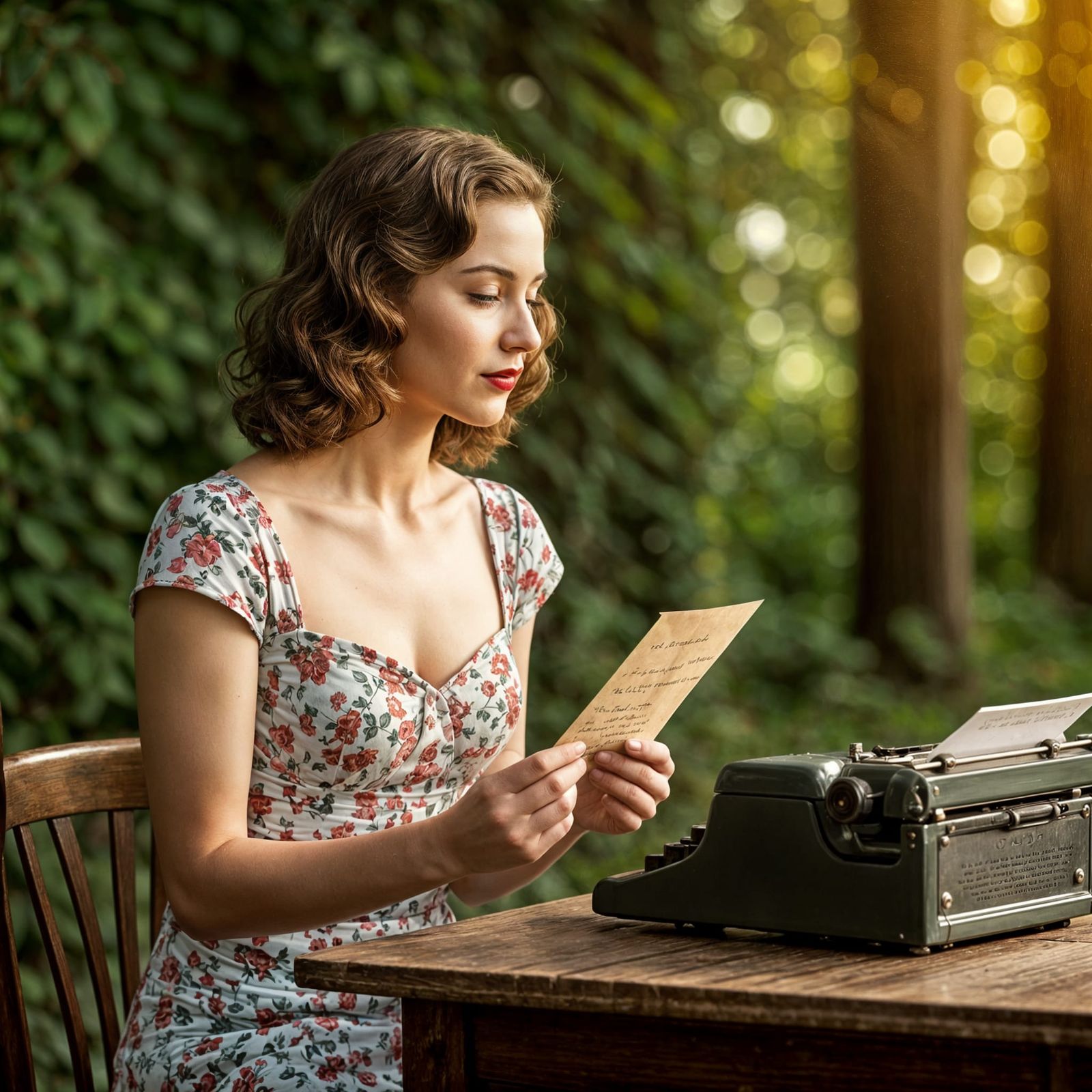 Woman Lost in 1940s Love Letter Daydream