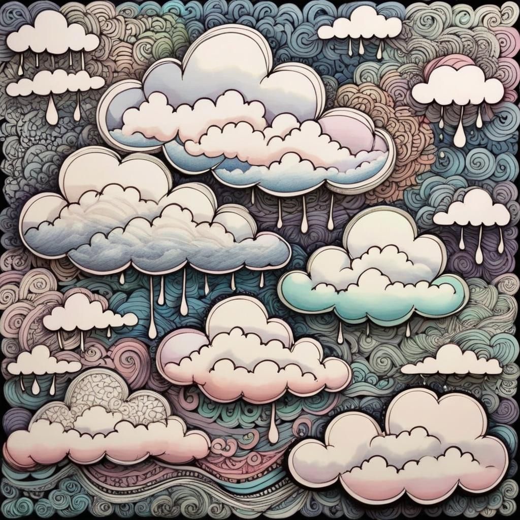 Pastel Zentangle Cumulonimbus Clouds