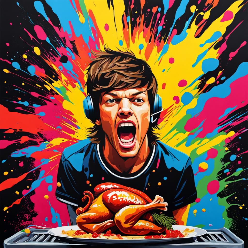 Angry Man Throws Chicken: Graffiti Art Style
