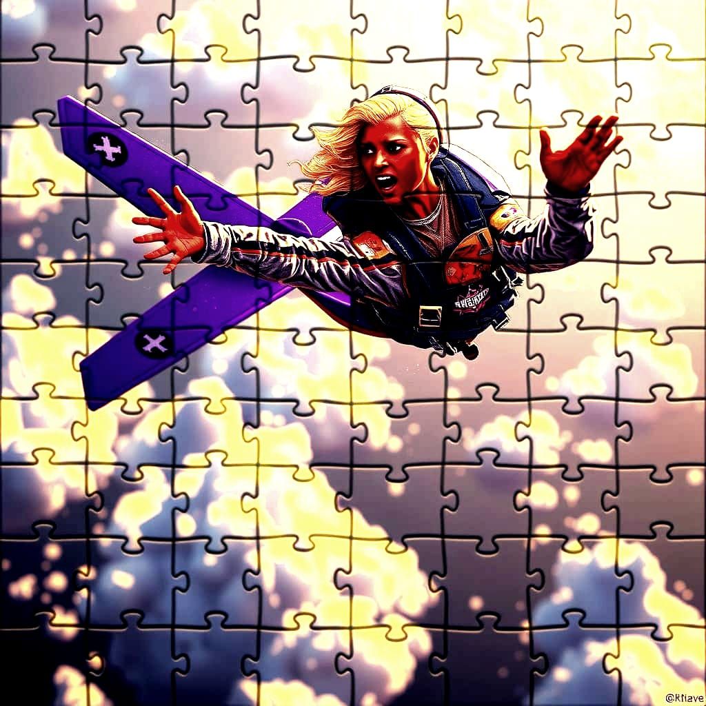 Puzzle Piece Skydiving Girl: Dark Fantasy Concept Art