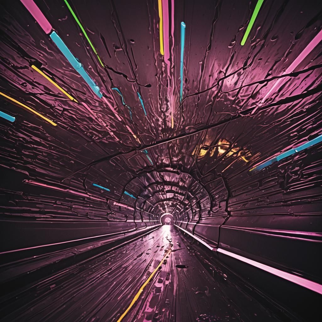 Surreal Fluorescent Tunnel in Neon-Lit Futuristic Style