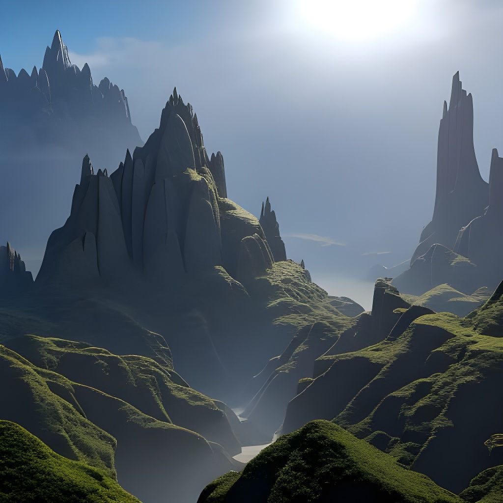 Greened stone mountain slopes