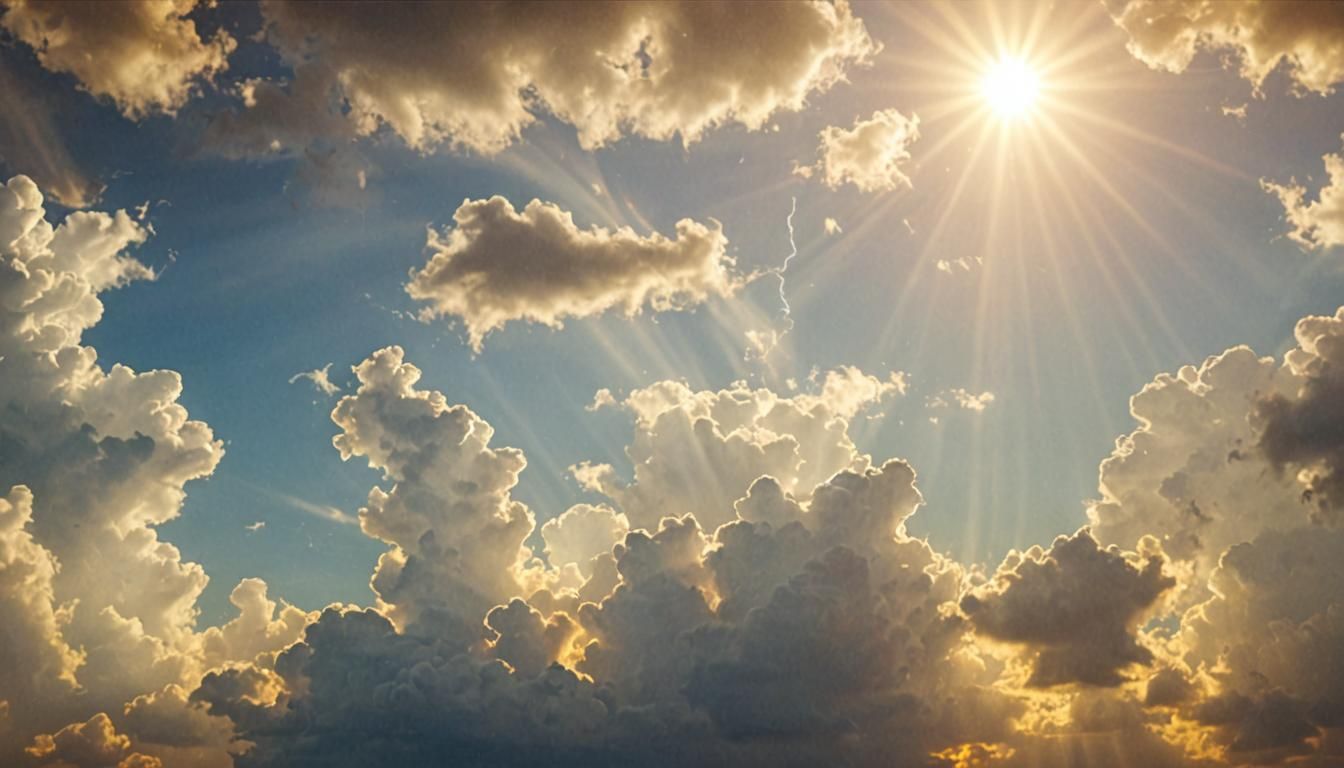 Heavenly Sunshine Beams Through Soft Clouds