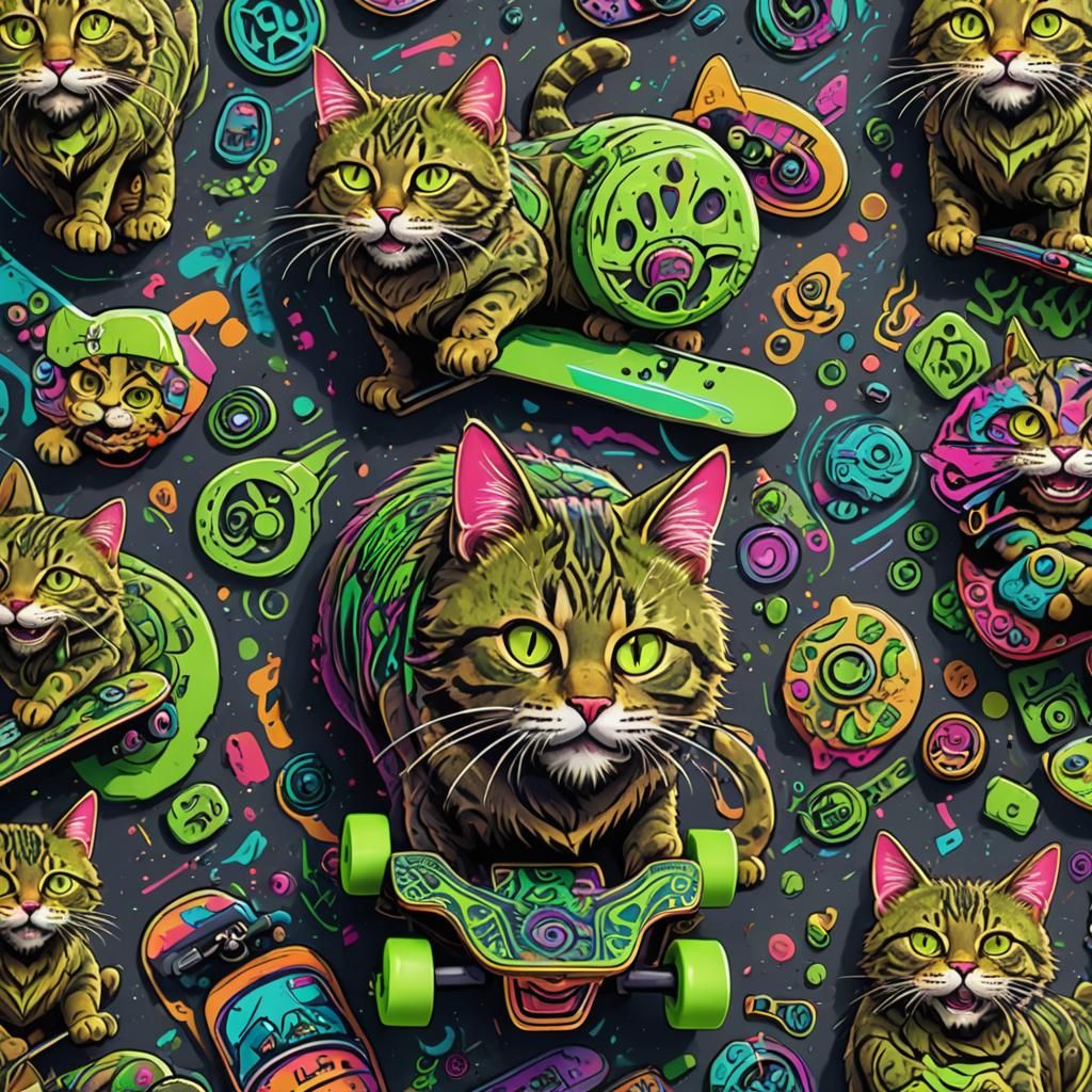 Cool Cat Rides Skateboard: Fantasy Concept Art