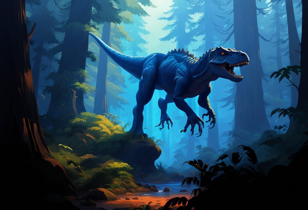 Tyrannosaurus Rex Dominates Ancient Forest Landscape