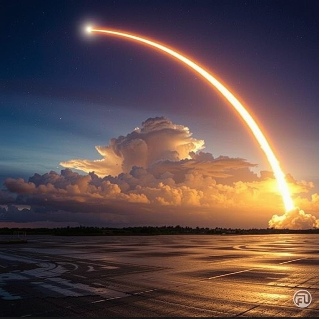 Spectacular Rocket Launch at Night in Unreal Engine Style