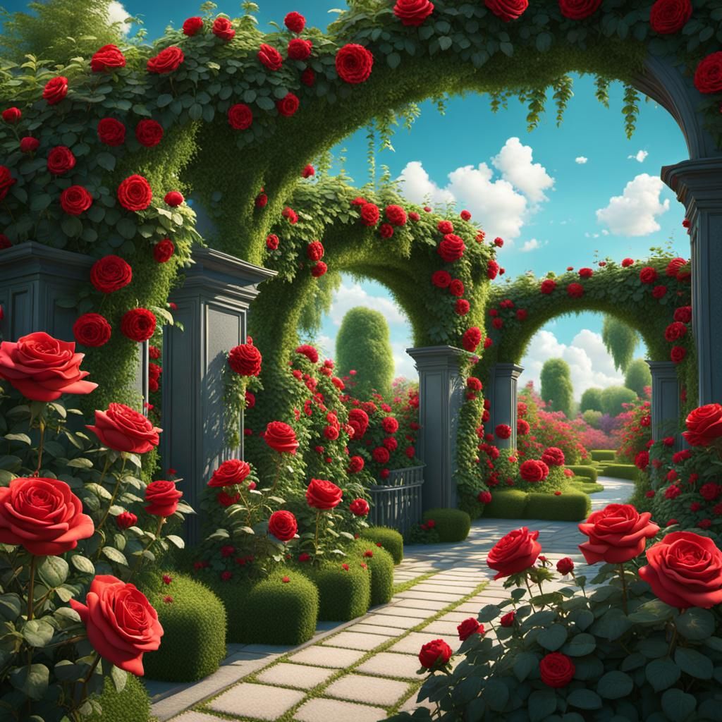 Stunning Rose Garden: Detailed Matte Painting in Unreal Engi...