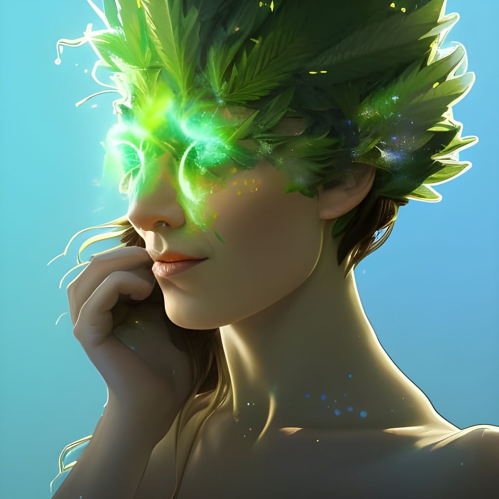 Marijuana Sprite Portrait in Hyperdetailed Digital Art