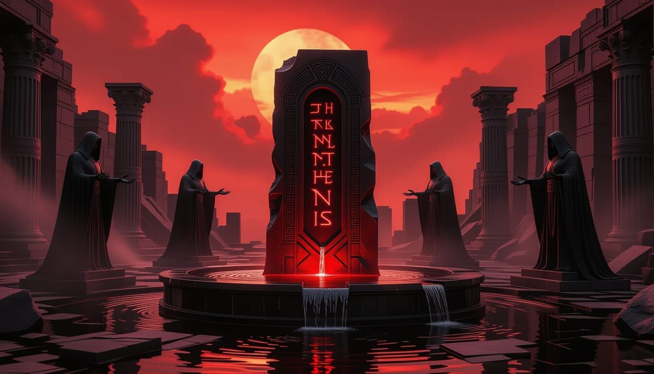 Sith Fountain in Ruined Temple: Gothic Star Wars Art