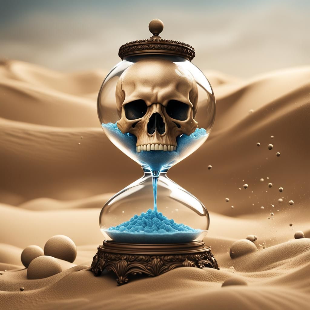 Intricate Hourglass with Skull and Sandstorm