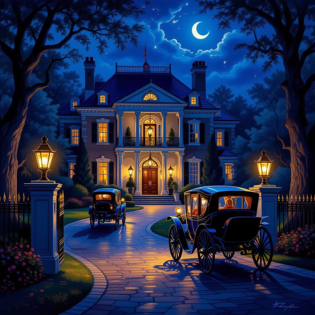 Night Gala at the Lit Mansion Entry