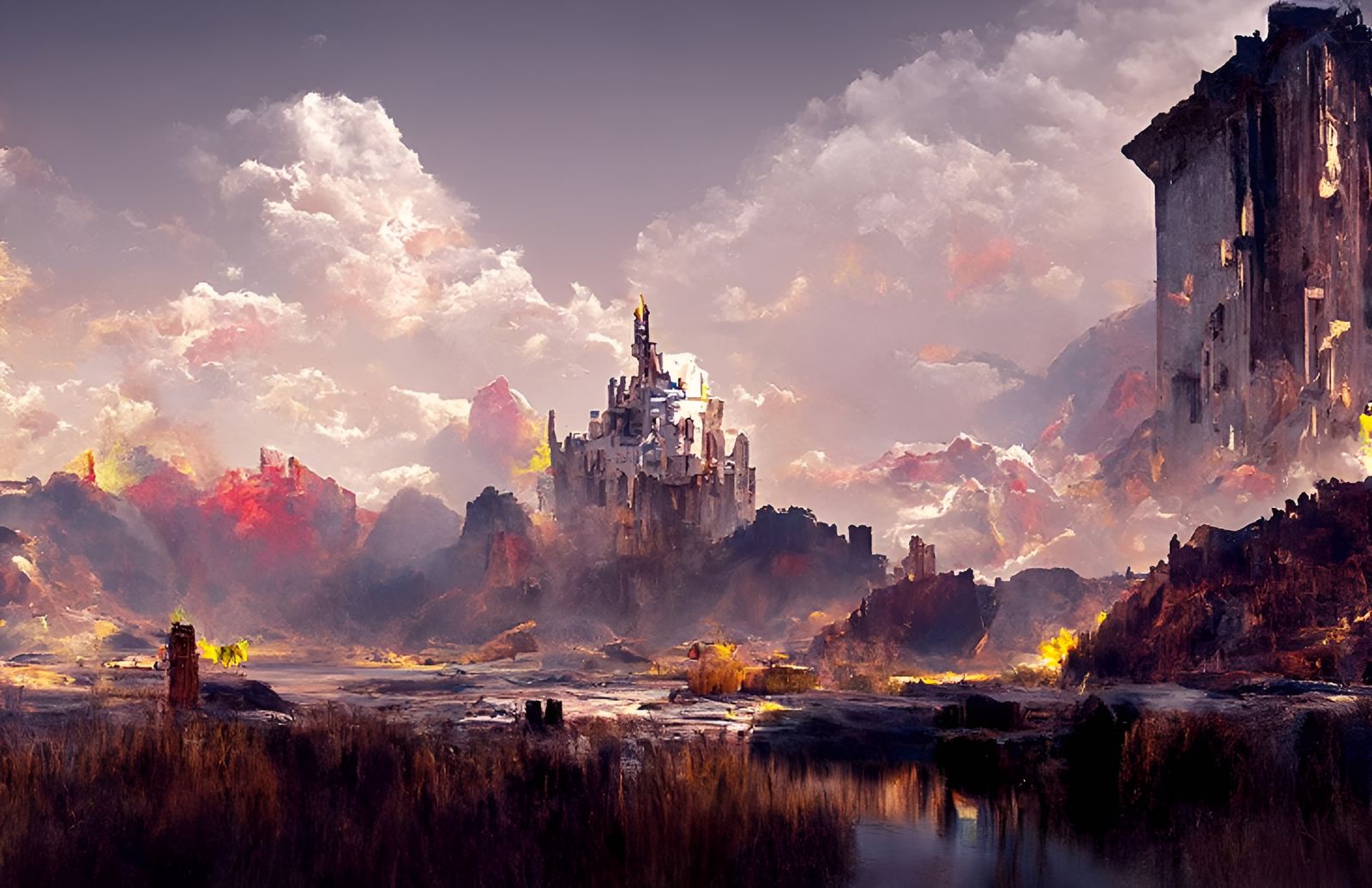 Post-Apocalyptic Castle Landscape in Hyperrealistic Style