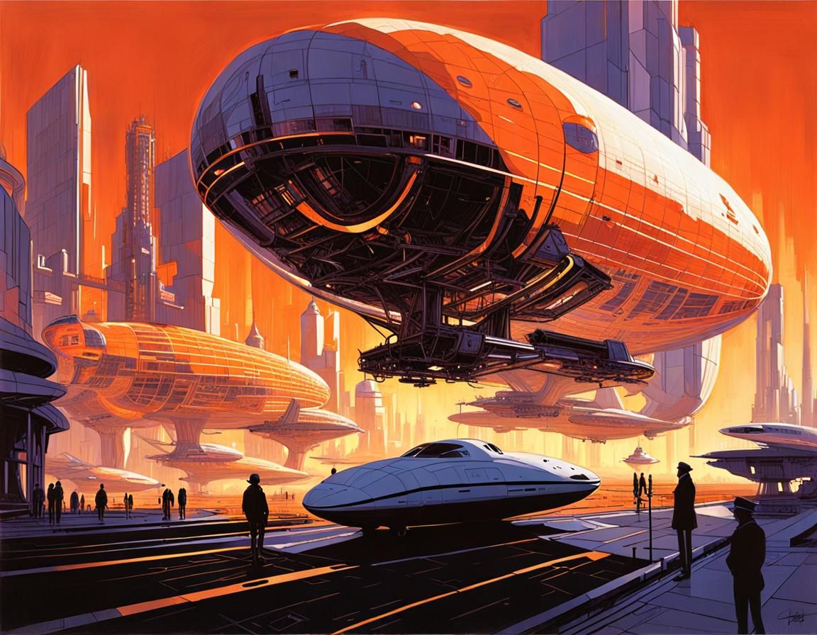 Futuristic Metropolis with Spaceport in Digital Art Style