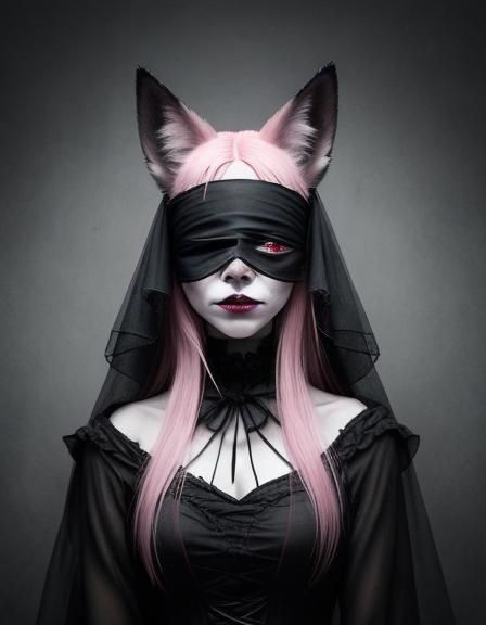 Macabre Occult Fox-Girl in Haunting Darkness