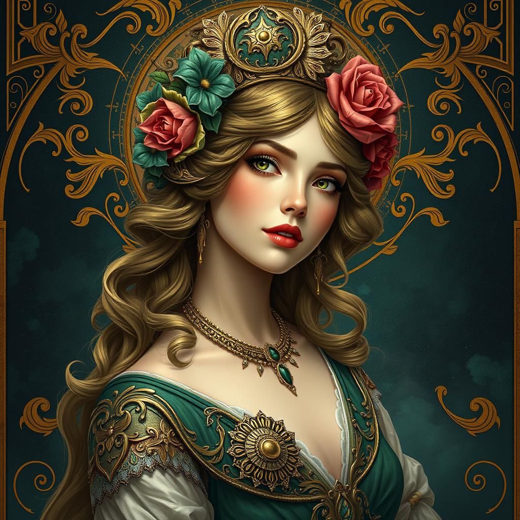 Ornate Art Nouveau Portrait in Earth Tones