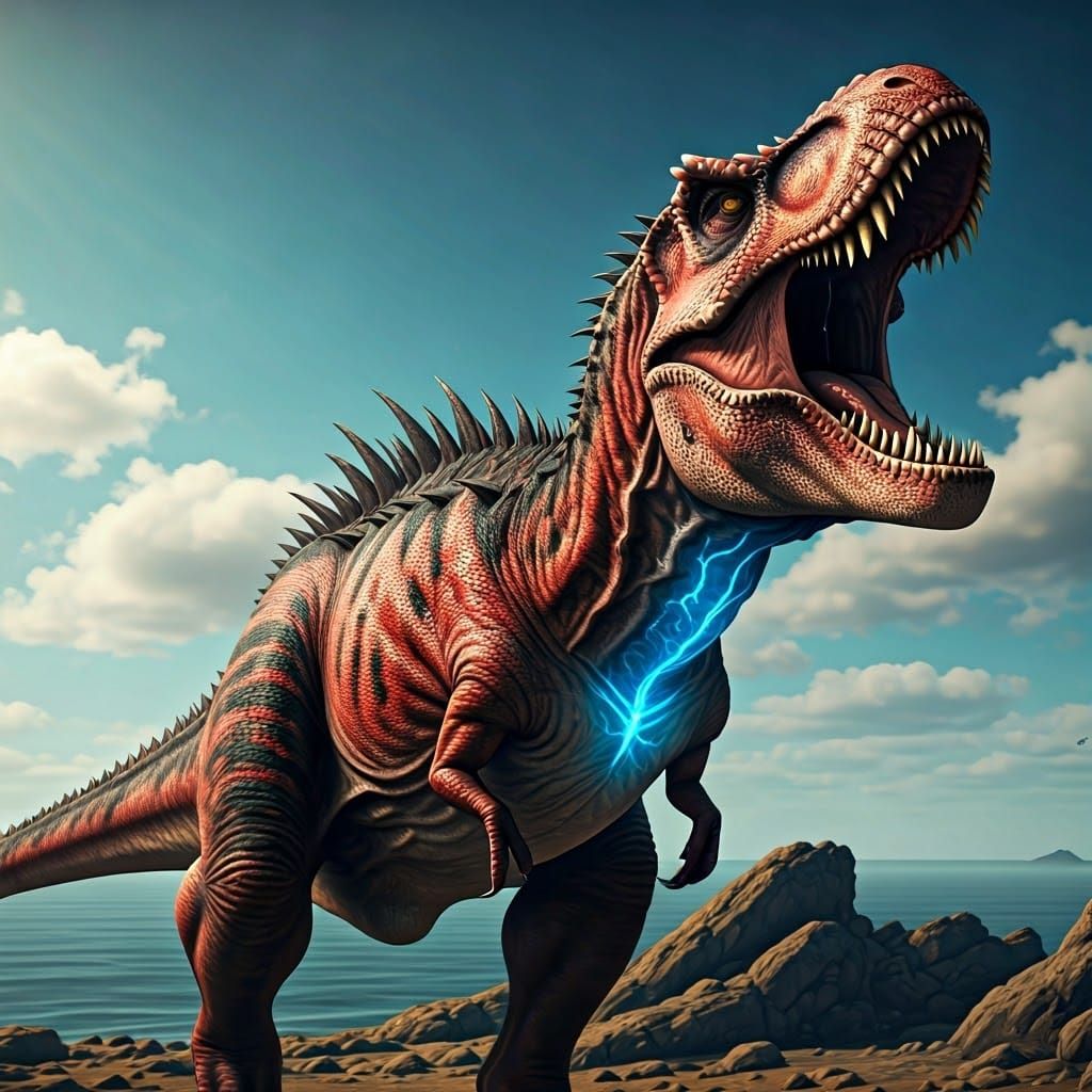 Mutated T-Rex Dominates Rocky Shoreline