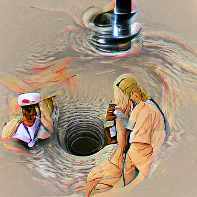 Surreal Scene: Doctor, Nurse, and Burning Street