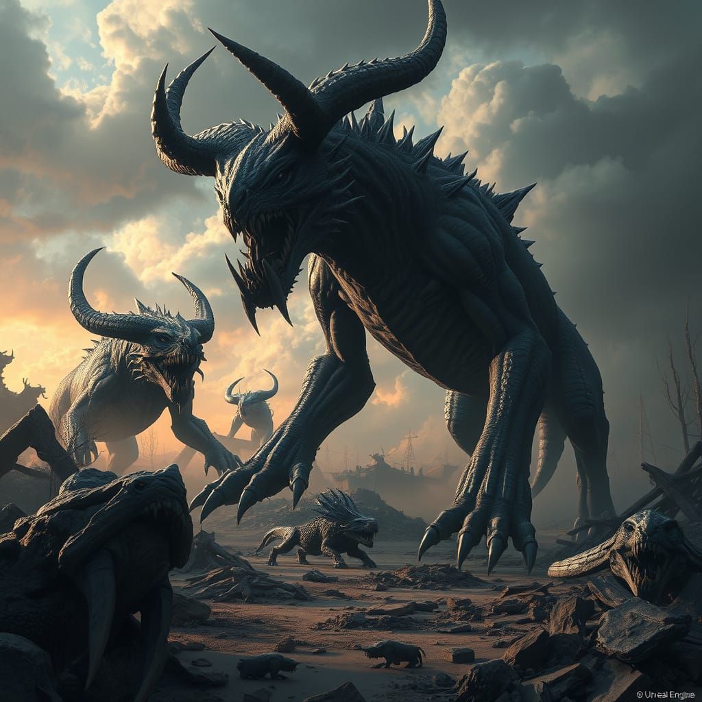 Colossal Creatures Wreak Havoc in Apocalyptic Landscape