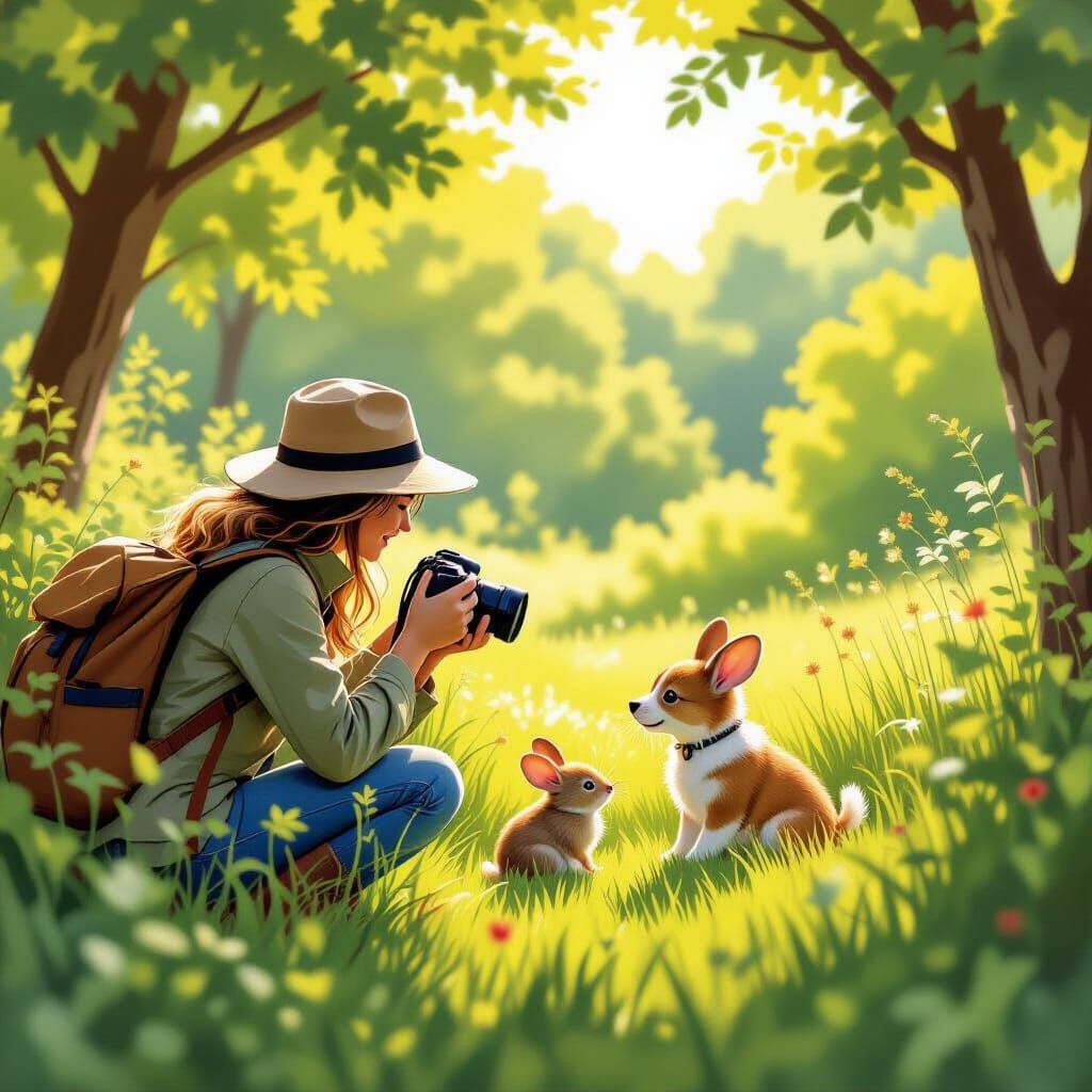 Whimsical Summer Scene: Photographer Watches Animals Play