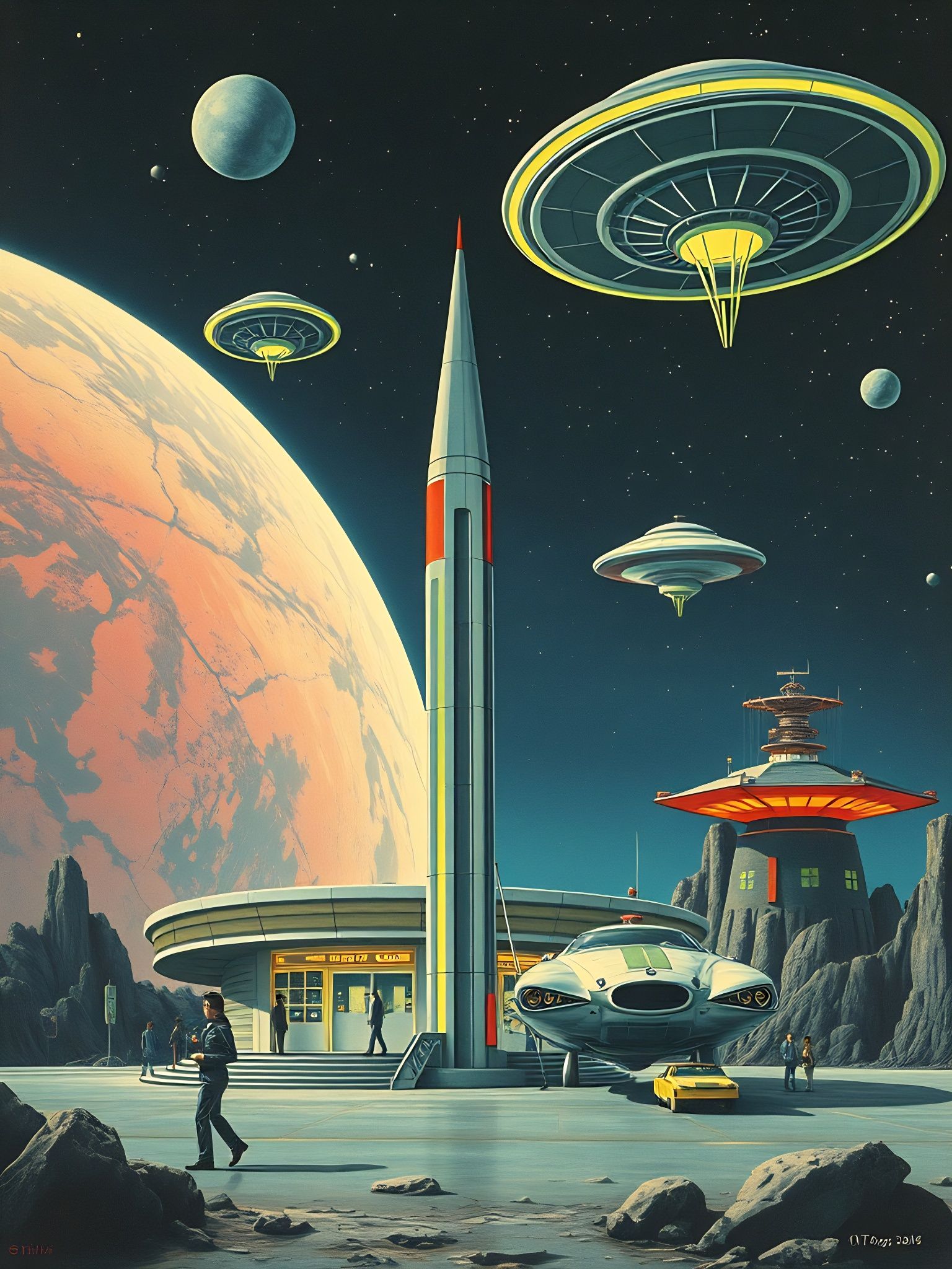 Art Nouveau Alien Fuel Station in Space