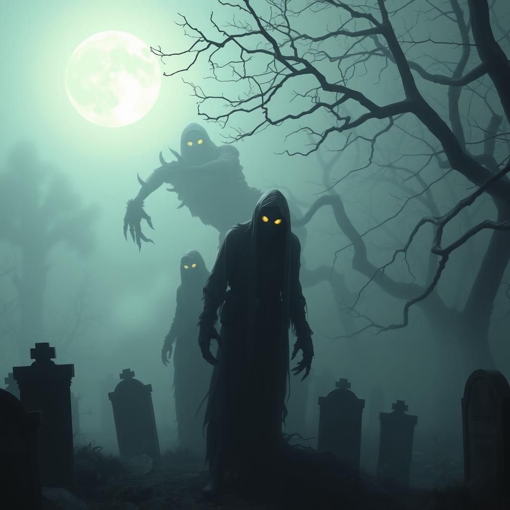 Eerie Entities Arise in Moonlit Cemetery