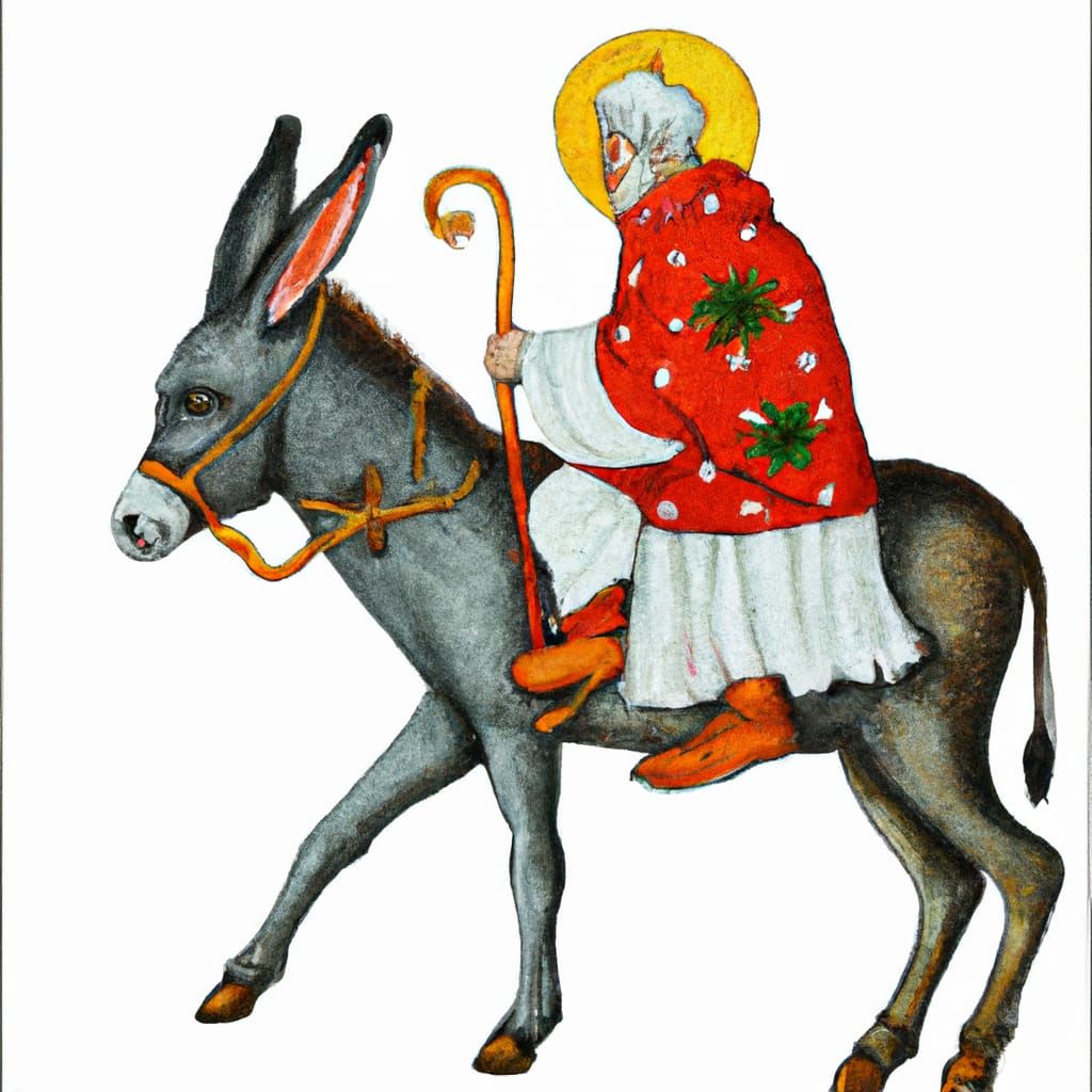 Saint Nicholas on Donkey in Iconographic Style