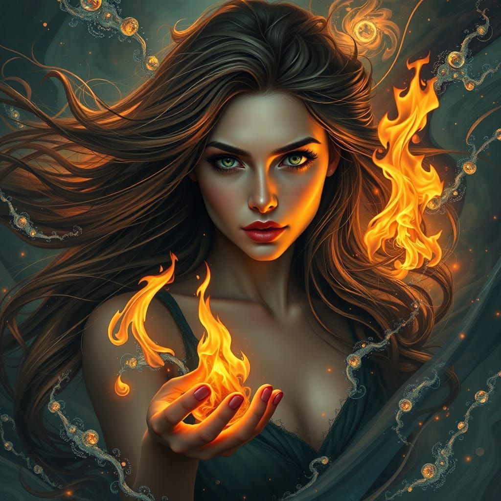 Ocean Currents with Woman and Candle, Hyperrealistic Style